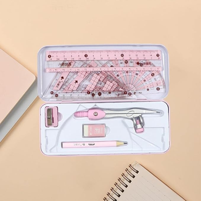 Premium Geometry Drawing Kit with Eraser and Set, Pink, 7.17x3.11in