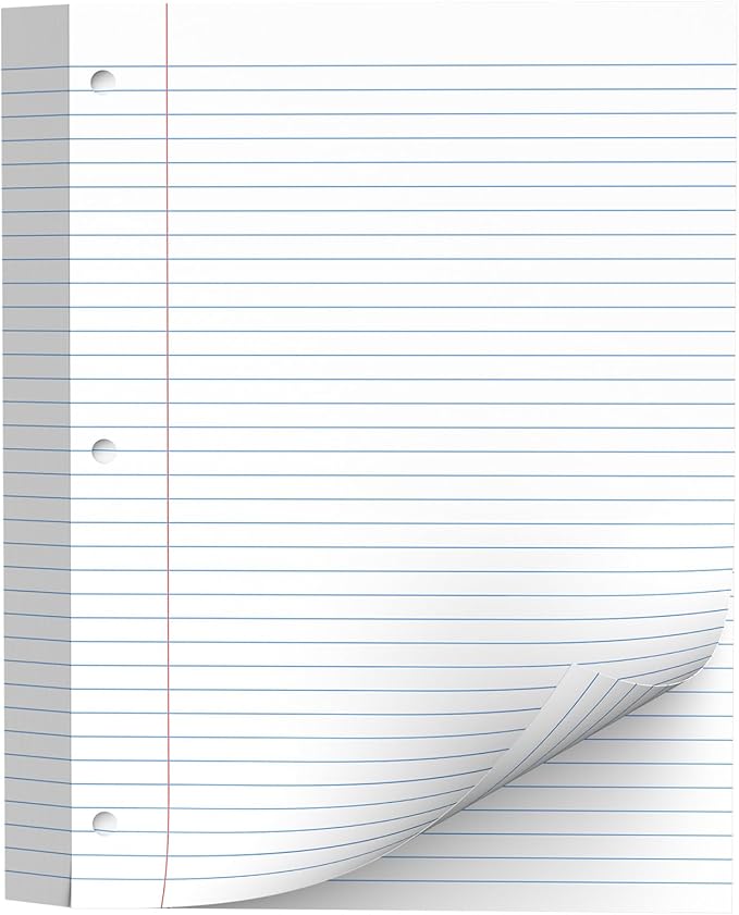 130 Sheets Loose Leaf Paper College Ruled Notebook Paper 8 x 10.5 Inch 3-Hole Punched Lined Paper for Binders 8 x 10-1/2 Loose-leaf Paper, White 3 Ring Binder Paper Filler Paper for School Office Home