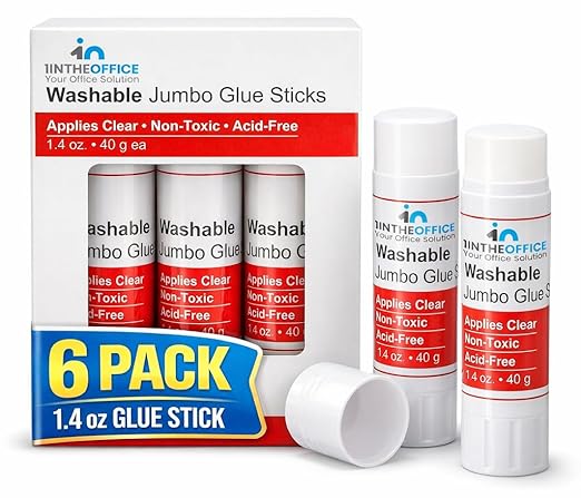 1InTheOffice Jumbo Glue Sticks, Kids Glue Sticks, School Glue Sticks, 1.4oz, Washable, 6 Pack
