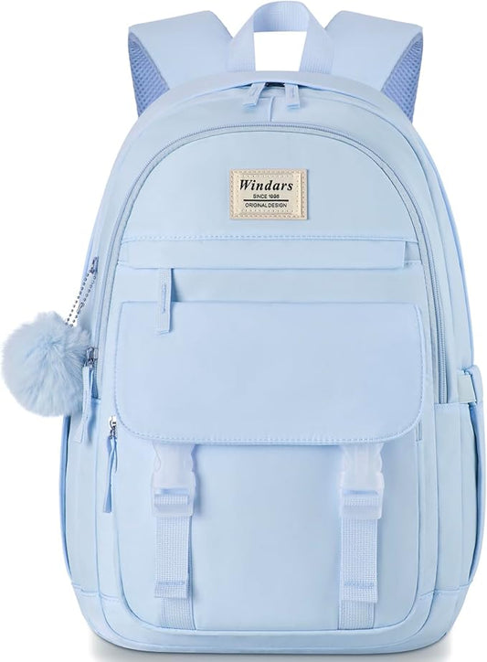 WINDARS School Backpack for Teen Girls, Cute College Backpacks for Women Students Aesthetic Bookbag Large 15.6 Inch Laptop Bag Middle School Travel Back Pack (Blue)
