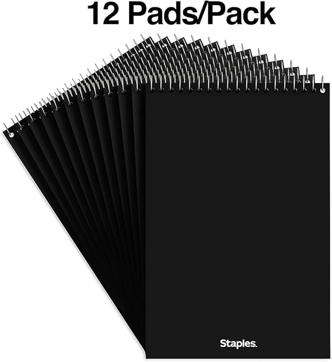 STAPLES Steno Notepads, 6” x 9”, Gregg Ruled, Top Wirebound, 80 Sheets, 12‑Pack