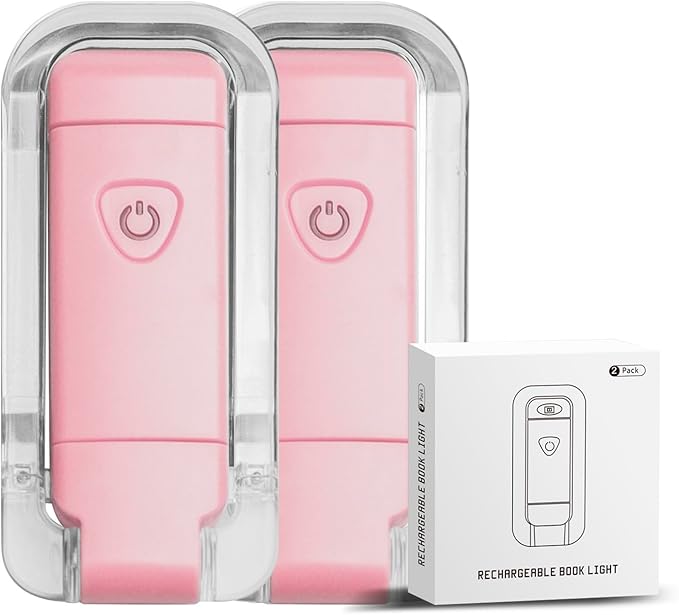 EGWASER Book Light for Reading in Bed, USB Rechargeable Clip on Book Lights, 3 Brightness Adjustable Dimmable Bookmark Light for Eye-Protection, Reading Lamp for Bookworms, Travel (2-Pack Pink)