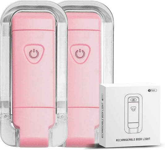 EGWASER Book Light for Reading in Bed, USB Rechargeable Clip on Book Lights, 3 Brightness Adjustable Dimmable Bookmark Light for Eye-Protection, Reading Lamp for Bookworms, Travel (2-Pack Pink)