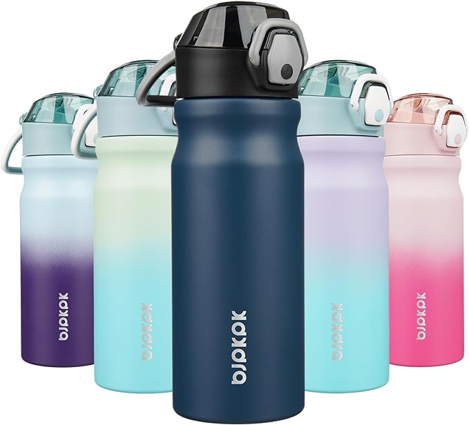 BJPKPK Insulated Water Bottle 18oz Stainless Steel Water Bottles with Straw and Carry Handle Double Wall Metal Thermal Flask,Navy Blue