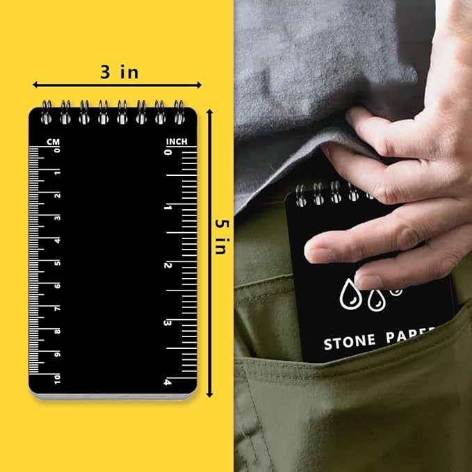 4PCS Waterproof Spiral Notebook 3"x5" with Stone Graph Paper, All-Weather Pocket Notepad A7, Memo Steno Pads for Outdoor Work, Travel, Field, Military (Black, 4 Pack)