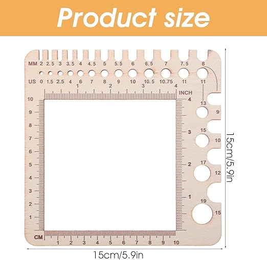 Wooden Rulers, Crochet Stitch Counter Spinner Yarn Measure Needle Gauge Ruler for Knitting Crochet Gauge Measuring Tool Crochet Tools Poplar Square Measuring Tool Multi-Size Holes for Needles
