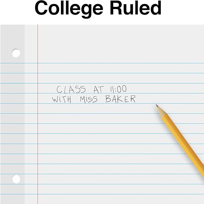 STAPLES Reinforced Filler Paper, 8.5” x 11”, College Ruled, 100 Sheets/Pack, 12‑Pack
