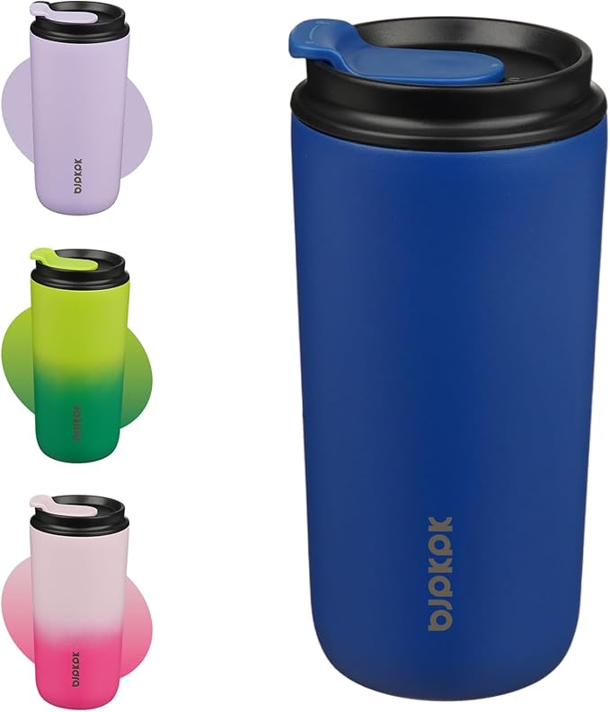 BJPKPK 16oz Insulated Tumbler with Lid,Travel Coffee Mug Stainless Steel,Leakproof Reusable Thermal Cup for Cold and Hot Drinks,Sapphire Blue