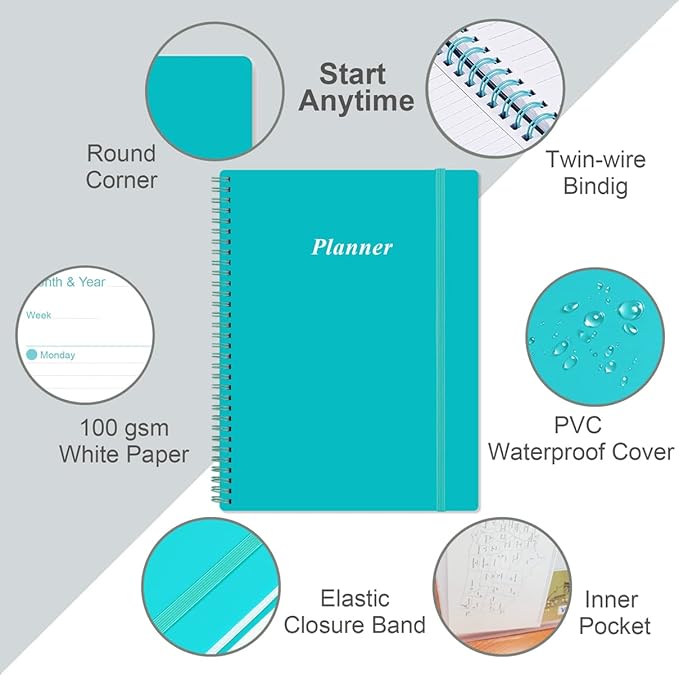 Undated Planner Pro - 8.5" x 11" Weekly & Monthly Planner to Achieve Goals & Increase Productivity, 12 Months Undated Agenda Daily Planner, Start Anytime, Teal