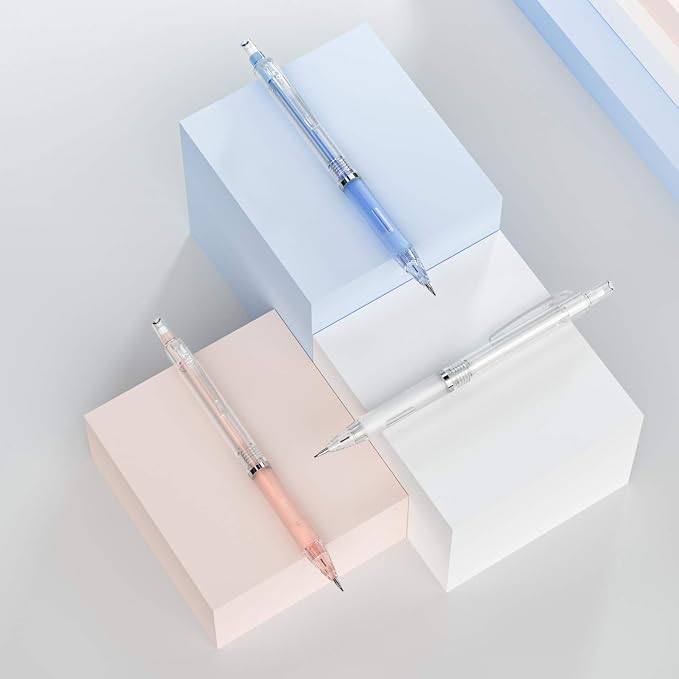 Nicpro 23PCS Pastel Mechanical Pencil 0.5 & 0.7 mm with Case for School, with 12 tubes HB Lead Refills, 3 Erasers, 9 Eraser Refills For Student Writing, Drawing, Sketching, Blue & Pink & White Colors