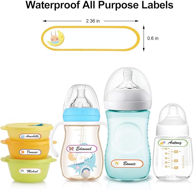 Waterproof Name Labels for Daycare - Name Stickers for Kids Stuff & School Supplies - Write on Baby Bottle Cup Labels - Dishwasher Safe - Pack of 120.