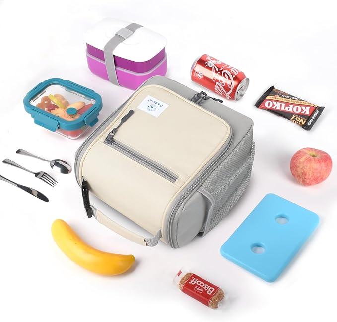 Genteen Kids Lunch Box, Insulated Lunch Bag for Kids, Toddler, Girl, and Boy; Holds Lunch Box, Water Bottle, & Snacks; Easy-Clean Water-Resistant Fabric & Multiple Zippered Pockets (Gray)