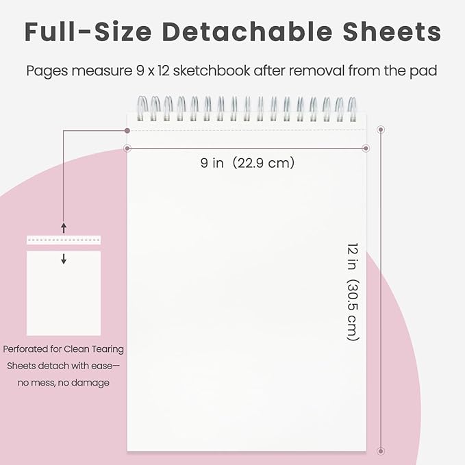 9"x12" Sketchbook Pink, 1 Pack-100 Sheets Cute Sketchbook for Girls, 68lb/100gsm Pink Sketch Book, Spiral Drawing Pad, Art Supplies for 9-12 Girls.