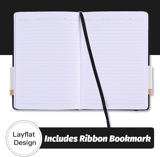 SUIN 6 Pack A5 Hardcover Lined Journal Notebooks, 200 Pages, Black