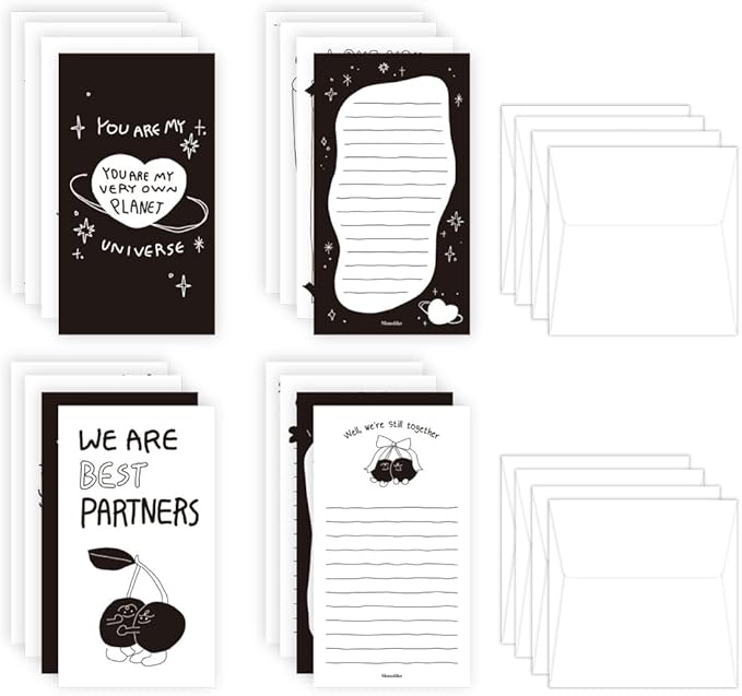 Monolike Little Doole Mini Letter Paper and Envelopes Set - 8Type, 32 Letter Paper + 16 Envelopes