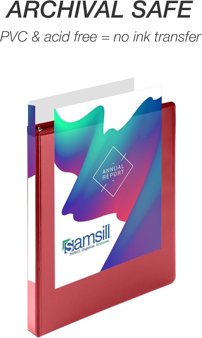 Samsill Durable 0.5 Inch Binder, D Ring Binder, 100% Recycled Chipboard, Red, 4 Pack