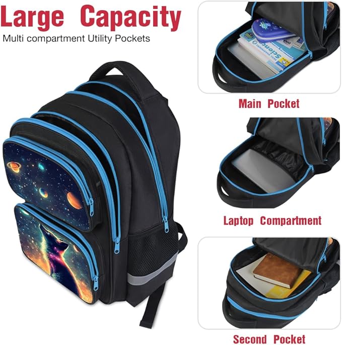 HiMagics School Backpack For Boys Girls Backpack For Kids Toddler Teens Elementary Middle School 17 inch Boys Backpacks Ages 6-18 Travel Book bag with Chest Strap Star Fox Pattern
