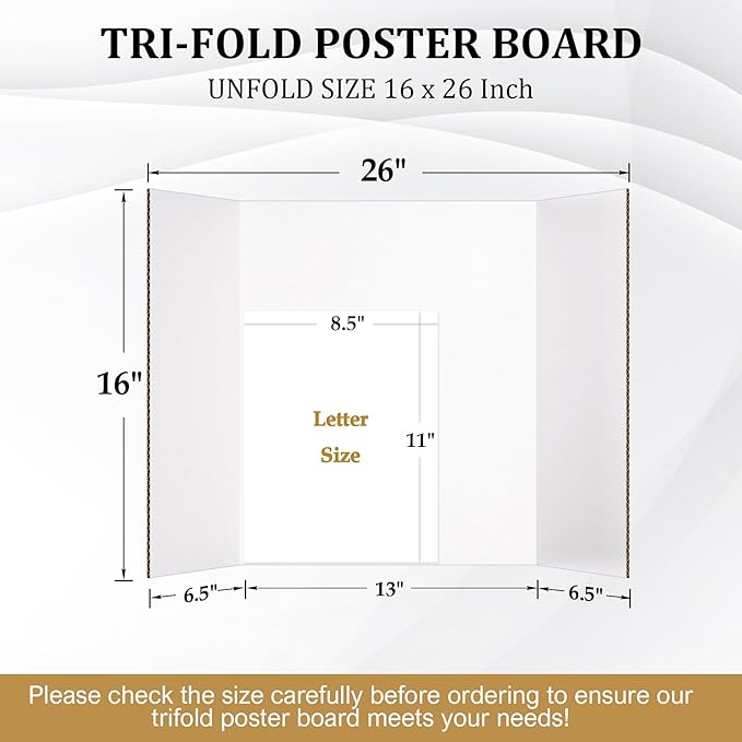 Ndsox 4 Pack 26" x 16" White Trifold Poster Board Medium Size Corrugated Tri Fold Project Poster Boards Science Fair Display Posterboards for Business Presentations, Event Displays, Art Exhibitions