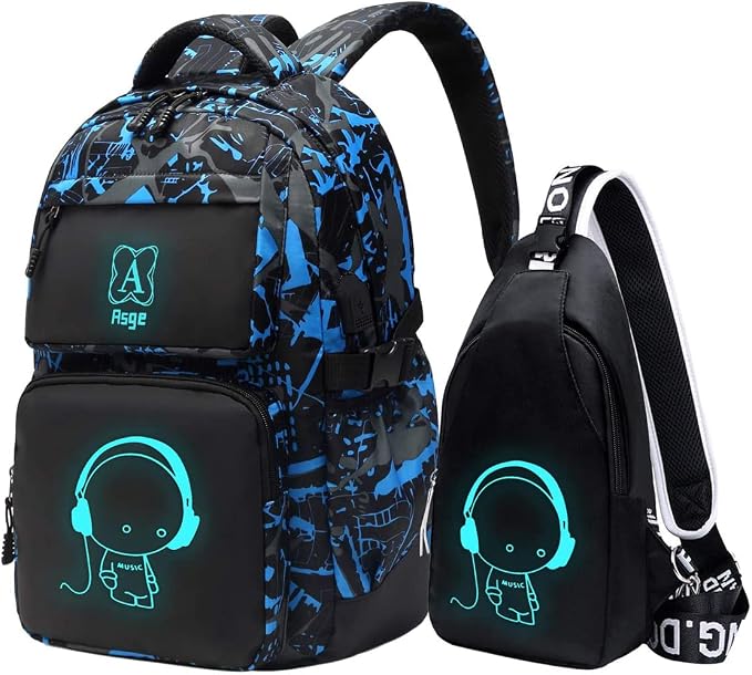 Asge Backpack for School Boys Backpacks for Kids Camo Bookbag for Middle School Bags Waterproof Travel Back Pack (Blue) | Camo Design, Middle School, Waterproof, Travel