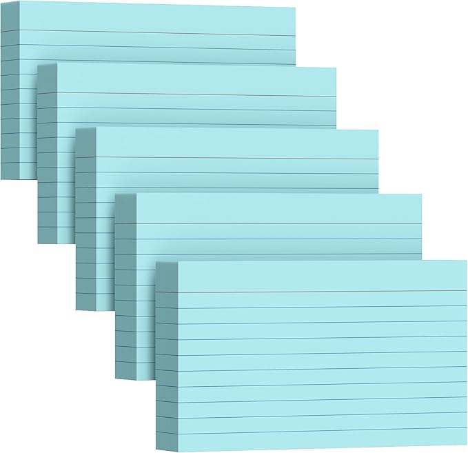250 Count Index Cards 3 x 5 Inch, Thick Blue Lined Note Cards Portable Ruled Flash Cards Perfect for Studying and Organizing, Note Taking Study Flashcards for Home, School and Office