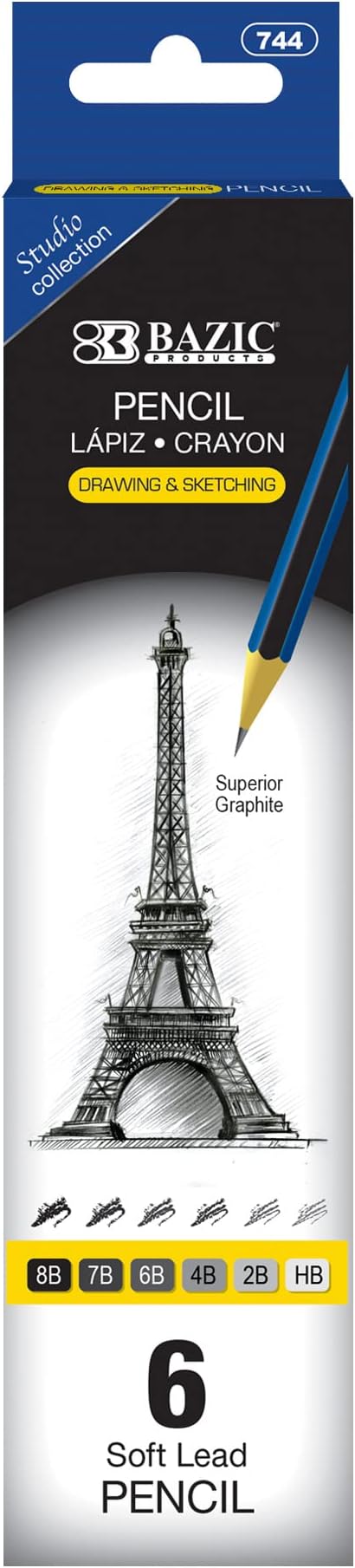 BAZIC PRODUCTS Drawing & Sketching Pencil Set, 6 Soft Lead Pencils