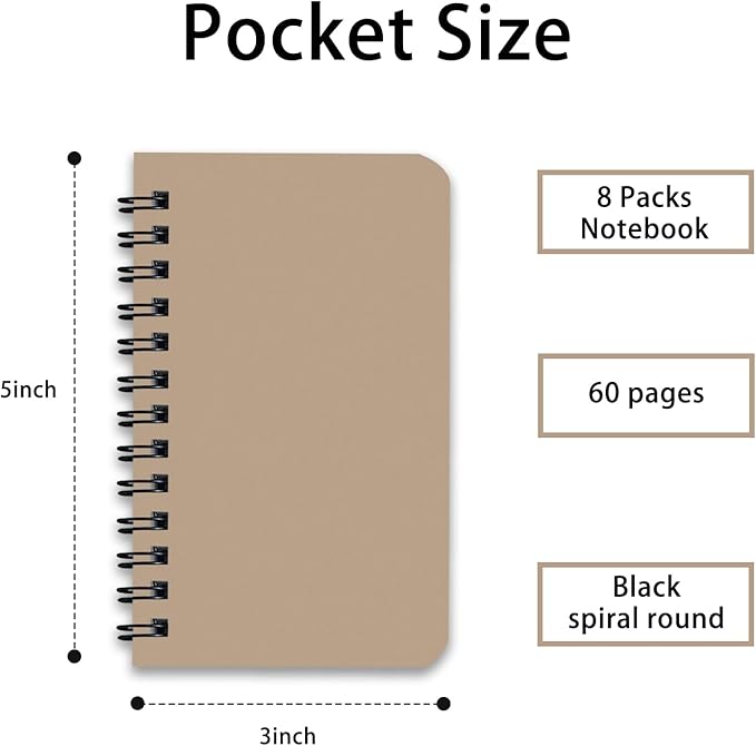 KTOJOY 8 Pack Spiral Notebook Small Pocket Notebook 3x5 Spiral Notepads With Lined Pages, Small Top Spiral Notebook Little Mini Memo Steno Note Pads for Outdoor Home Office College School
