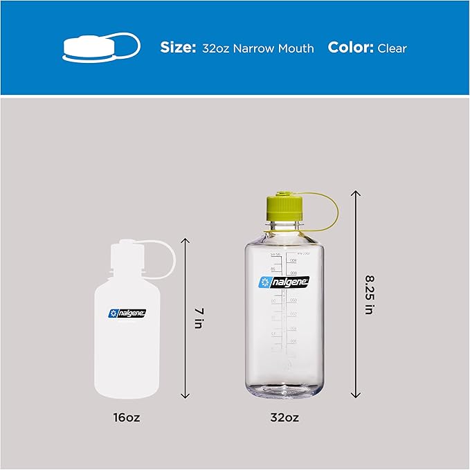 Nalgene 32 oz Narrow Mouth Water Bottle | BPA-Free, Durable & Leak Proof, Lightweight Bottle for Hiking, Gym & Travel, Clear