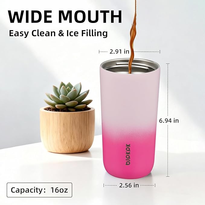 BJPKPK 16oz Insulated Tumbler with Lid,Travel Coffee Mug Stainless Steel,Leakproof Reusable Thermal Cup for Cold and Hot Drinks,Cherry Blossom
