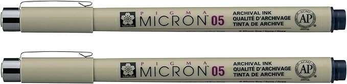 SAKURA PIGMA MICRON 05 FINELINER PEN, 0.45MM LINE WIDTH, PACK OF 2 (Blue Black)