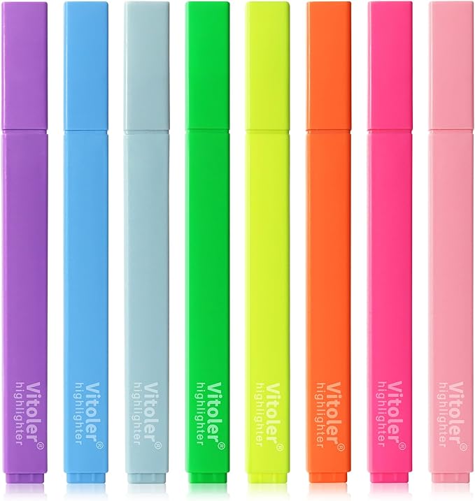 Piochoo Highlighters Assorted Colors,8pcs Chisel Tip Highlighters,Vibrant Colors Cute Highlighter for Journaling Planner Notes School Supplies
