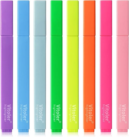 Piochoo Highlighters Assorted Colors,8pcs Chisel Tip Highlighters,Vibrant Colors Cute Highlighter for Journaling Planner Notes School Supplies