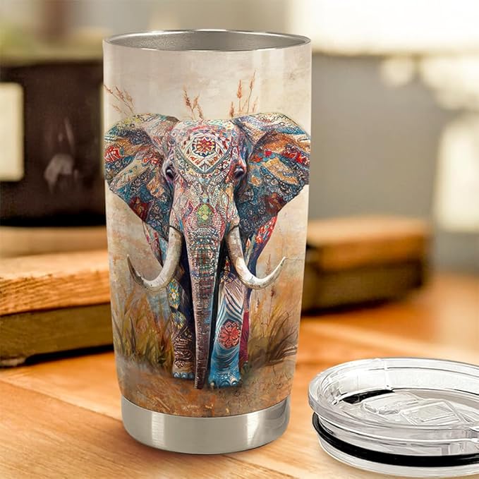 SANDJEST Elephant Tumbler 20oz Stainless Steel Insulated Coffee Travel Mug Cup for Women Girls on Birthday Christmas Mothers Day