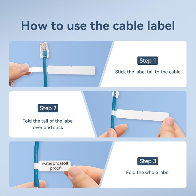 NIIMBOT Thermal Transfer Cable Label 0.49" x 4.29", for N1(B18) Label Maker | 60 Labels/Roll, PET Material, Waterproof and High-Temperature Resistance, Long Storage Time, Blue