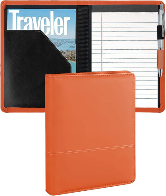 Padfolio/Portfolio Binder, Mini Padfolio Portfolio Binder 5 x 8 Legal Writing Pad, A5 Document Organizer Folder for Men Women.Orange.