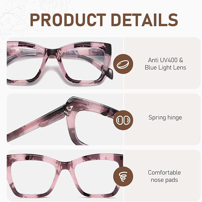 LKEYE Oversized Reading Glasses Women Men Oprah Style Blue Light Blocking Computer Square Reader Spring Hinge Eyewear LK6085