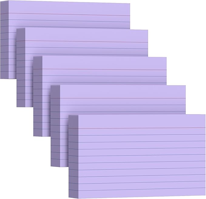 250 Count Index Cards 3 x 5 Inch, Thick Purple Lined Note Cards Portable Ruled Flash Cards Perfect for Studying and Organizing, Note Taking Study Flashcards for Home, School and Office