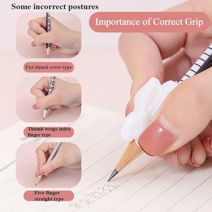 14 Pcs Pencil Grippers, Rabbit Pencil Holders for Handwriting Posture Correction Writing Tool Ideal for Kids Toddlers Adults's Pen Holding Posture Training (Set-14pcs)