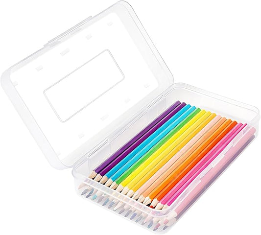 Colored Plastic Pencil Box, Large Capacity Pencil Case, Pencil Boxs for Kids Adults, Hard Crayon Box Storage with Snap-Tight Lid for School Office Supplies (Clear)