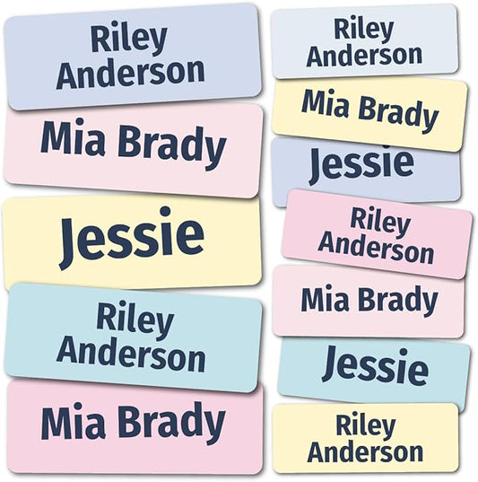 Kids Personalized Name Labels for School, Camp, Daycare (128 Labels) Custom Peel and Stick Waterproof Name Tags Stickers for Water Bottles, Lunch Boxes, Clothing, School Supplies (Flower Petal Colors)