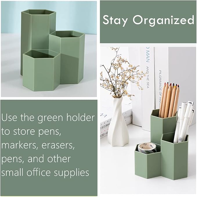 Pen Holder for Desk Pencil Organizer Small Desk Accessories Organizer Cute Pens Cup for Office,School and Home (Green, Triangular)