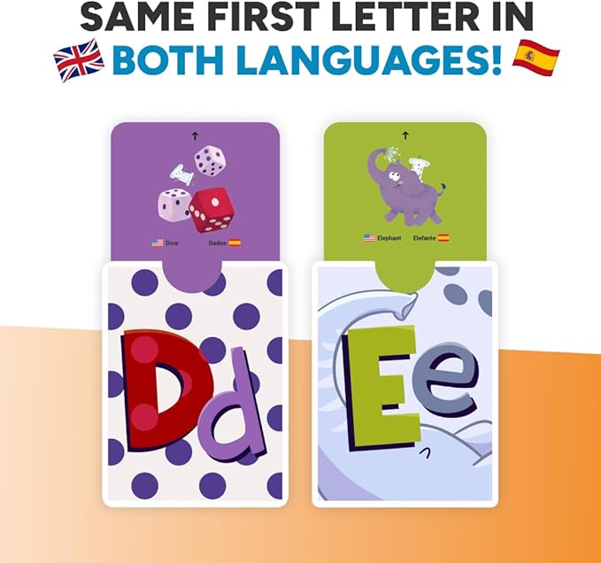 Kidrox Squad Alphabet Flashcards for Kids – 26 Slide-Reveal Cards in English & Spanish | Magic Pull-Tab Bilingual Learning Game for Toddlers & Preschoolers Age 3+