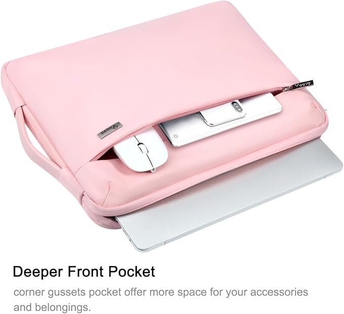 Voova Laptop Sleeve Case 15.6 16 Inch with Handle, 360° Protective Waterproof Slim Computer Bag Cover Compatible with MacBook Pro M2/M3/M4 16, HP Acer Lenovo Yoga ThinkPad Asus Laptop, Women, Pink