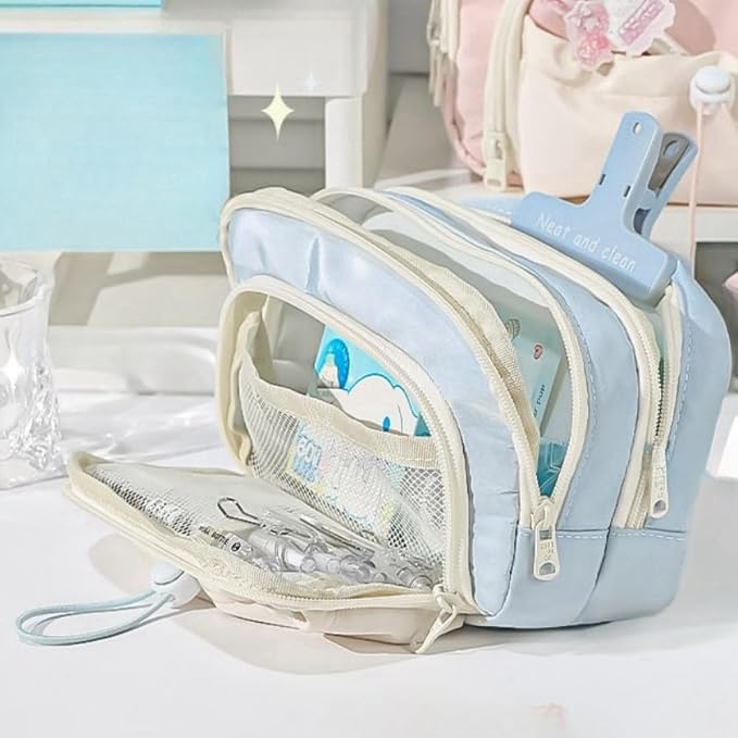 Pencil Case Big Capacity Pen Holder Large Opening Pencil Pouch Box Cute Aesthetic Drawstring Pen Case (Blueberry Blue)