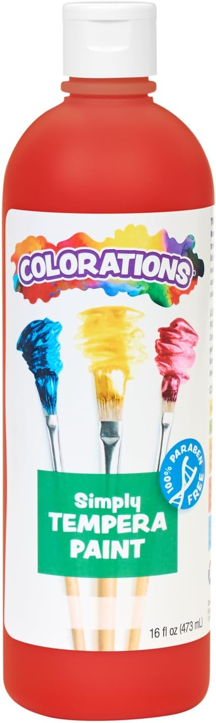 Colorations Paraben-Free Washable Tempera Paint for Kids - Red, 16 Ounce Bottle, Non-Toxic and Made in The USA