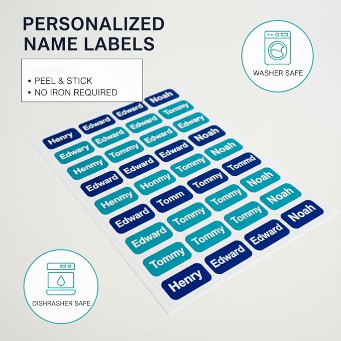 Personalized Waterproof Name Labels Press and Stick Custom Name Stick on Clothing Labels. Customized Up to 3 Lines Great for Camp & Daycare (S'More)