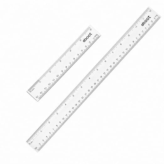 EBOOT 2 Pack Plastic Ruler Straight Ruler Plastic Measuring Tool for Student School Office(Clear,6 Inch,12 Inch Style)