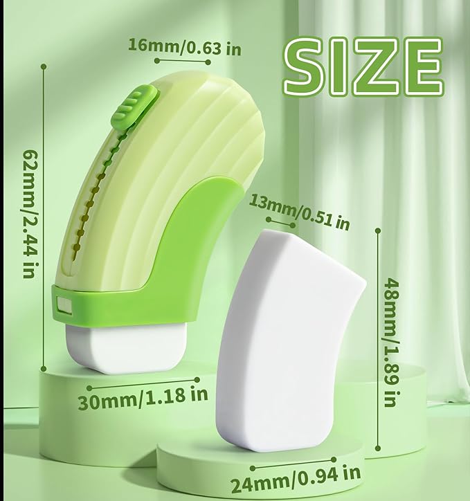 4+1 Pack Rubber Erasers Sliding Retractable Eraser, Large White Erasers for School Office Art Drawing Pencil Eraser for Kids- Green