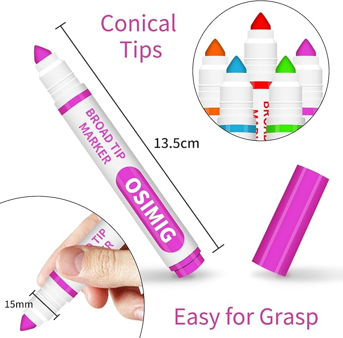 OSIMIG Washable Markers Bulk, 240 Count, 12 Assorted Colors, Markers for Classroom, Broad Line Conical Tip, Large Capacity, School Art Supplies for Kids