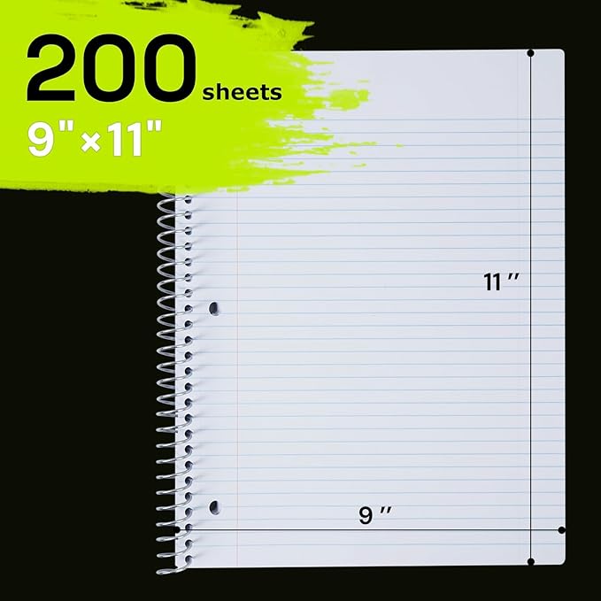 ONAVIA Spiral Notebook for School 3 Pack, 5 Subject, College Ruled Paper, 200 Sheets, 9" x 11", 5 Dividers with Pockets, 3 Hole Punched Perforated, Plastic Cover, Lined Journal Bulk, Assorted Colors