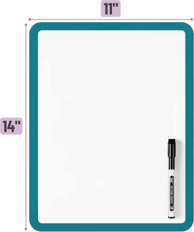 Mr. Pen- Dry Erase Board, 14” x 11” with a Black Dry Erase Marker, Green Frame, Small Mini White Board for Students, Fridge, Wall, Locker, Includes Double Sided Tapes